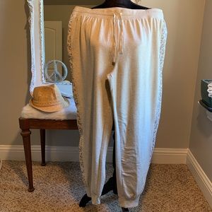 Splendid Loungewear Pants Oatmeal Soft Draw String Waist Banded Ankle Size XL